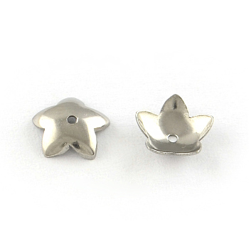 5-Petal Flower Smooth Surface 304 Stainless Steel Bead Caps, Stainless Steel Color, 7x7x2mm, Hole: 0.5mm