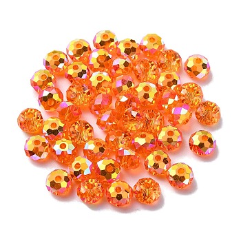 AB Color Plated Glass Beads, Faceted Rondelle, Dark Orange, 6x4mm, Hole: 1.4mm