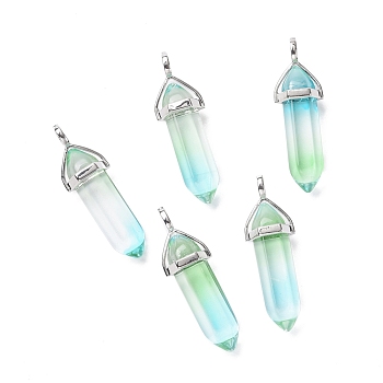 Faceted Bullet Glass Pointed Pendants, with Platinum Plated Brass Findings, Aquamarine, 38~39.5x12.5x10mm, Hole: 5x3mm