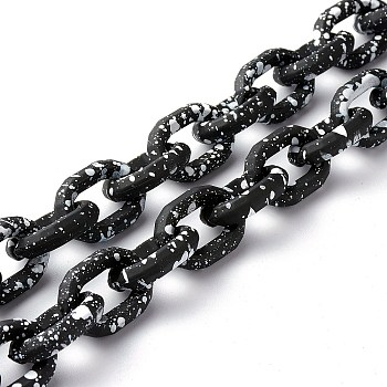 Spray Painted CCB Plastic Cable Chains, Oval, Black, 25.5x18x6mm, 39.37 inch(1m)/strand