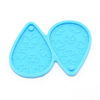 DIY Earring Silicone Molds, Resin Casting Molds, For UV Resin, Epoxy Resin Jewelry Making, Teardrop with Clover, Deep Sky Blue, 54x73x4mm, Hole: 4mm, Inner Diameter: 50x36mm