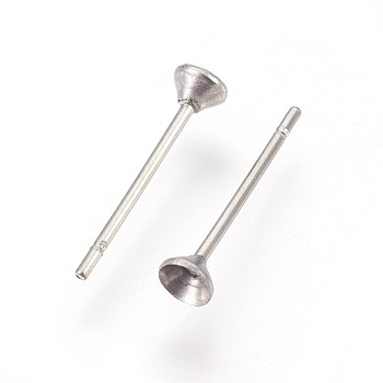 304 Stainless Steel Post Stud Earring Settings, for Pointed Back Xilion Rivoli Rhinestone, Stainless Steel Color, Fit For: 2.5mm Rhinestone, 13.5x3mm, Pin: 0.6mm