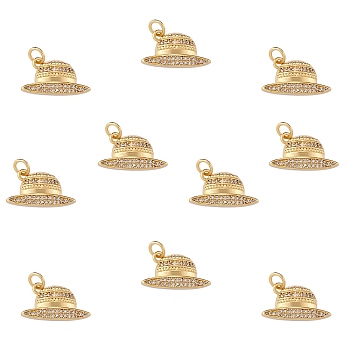 10Pcs Brass Micro Pave Cubic Zirconia Pendants, with Jump Rings, Golden, Hat, Clear, 11x19x3.5mm, Jump Ring: 5x1mm, 3mm inner diameter