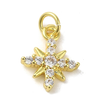 Brass Micro Pave Cubic Zirconia Charms, Real 18K Gold Plated, Star Charms, Clear, 14.5x11.5x2.5mm, Hole: 3mm