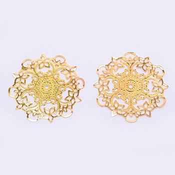 Iron Filigree Joiners Links, Flower, Golden, 56x0.8mm, Hole: 2mm