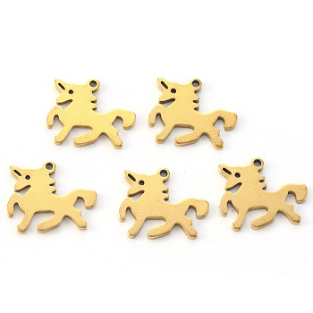 Vacuum Plating 304 Stainless Steel Charms, Laser Cut, Horse, Golden, 13x15x1mm, Hole: 1.2mm