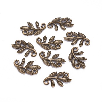 Tibetan Style Alloy Links Connectors, Cadmium Free & Lead Free, Leaf, Antique Bronze, 15x9x1mm, Hole: 2mm