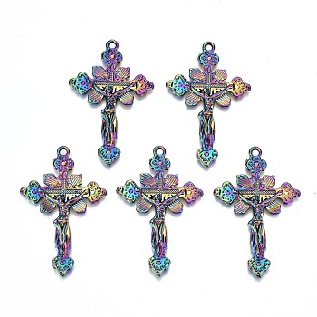 Alloy Pendants, Cadmium Free & Lead Free, Cross with Jesus, Rainbow Color, 45x29x4mm, Hole: 2mm