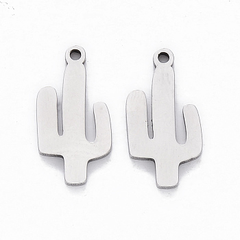 201 Stainless Steel Pendants, Laser Cut, Cactus, Stainless Steel Color, 16x7.5x1mm, Hole: 1.2mm