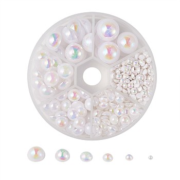 Acrylic Cabochons, Imitation Pearl, AB Color Plated, Half Round, WhiteSmoke, 4~14x2~7mm, about 539pcs/box