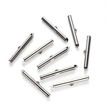 304 Stainless Steel Slide On End Clasp Tubes, Slider End Caps, Stainless Steel Color, 6x40x4mm, Hole: 3x1.5mm, Inner Diameter: 3mm