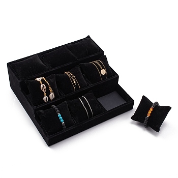 Velvet Pillow Jewelry Bracelet Watch Display, 3 Tier 9 Grids Pillows Bracelet Jewelry Display Tray, Black, 270x245x95mm
