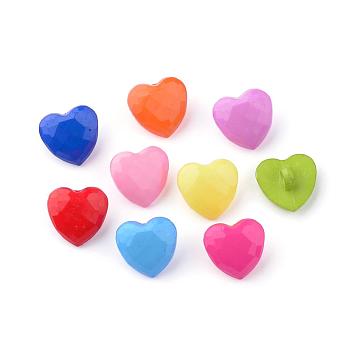 Acrylic Shank Buttons, Heart, Mixed Color, 13.5x14x7.5mm, Hole: 3mm