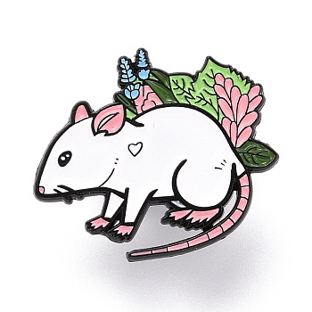Mouse and Grass Enamel Pin, Animal Alloy Enamel Brooch for Backpack Clothes, Electrophoresis Black, White, 26x30.5x10.5mm, Pin: 1mm.