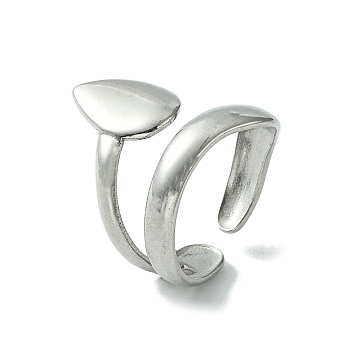 304 Stainless Steel Open Cuff Ring, Teardrop, Stainless Steel Color, US Size 7(17.3mm)