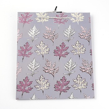 Paper Bags with Handle, with Cotton Cord Handles, Merchandise Bag, Gift, Party Bag, Rectangle with Maple Leaf Pattern, Old Rose, 32x26x0.3cm