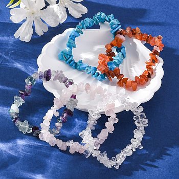 Chips Gemstone Beaded Stretch Bracelets, Natural & Synthetic Mixed Stone, 45mm