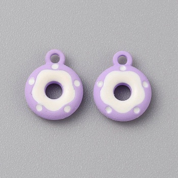 Frosted Painted Colored Alloy Pendants, Doughnut, Plum, 12.5x10x3mm, Hole: 1.5mm