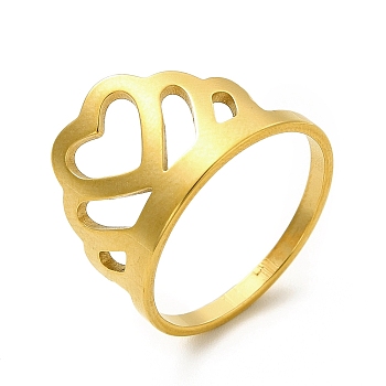 Ion Plating(IP) 201 Stainless Steel Finger Rings, Hollow Out Heart Crown Wide Band Rings for Women, Golden, US Size 7 1/4(17.5mm), 2mm, Crown: 13x17mm