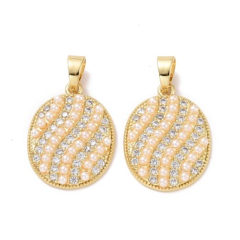 Oval Brass Micro Pave Clear Cubic Zirconia Pendants, with Acrylic Imitation Pearl, Cadmium Free & Lead Free, Real 18K Gold Plated, 24x18x4mm, Hole: 4x6mm