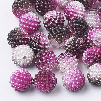 Imitation Pearl Acrylic Beads, Berry Beads, Combined Beads, Rainbow Gradient Mermaid Pearl Beads, Round, Deep Pink, 12mm, Hole: 1mm, about 200pcs/bag