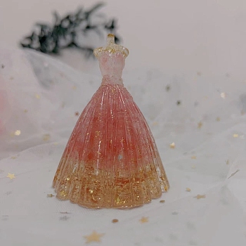 Watermelon Stone Glass Chip & Resin Craft Display Decorations, Glittered Wedding Dress Figurine, for Home Feng Shui Ornament, Random Surface Gold Powder, 56x83mm