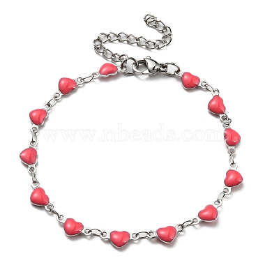 couleur acier inoxydable 304 bracelet chaîne à maillons cœur en acier inoxydable avec émail(BJEW-E088-01P)-2