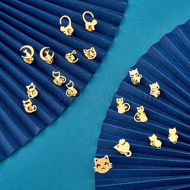9 Pairs 9 Style 316 Surgical Stainless Steel Cute Kitty Stud Earrings for Women(JE933A)-2