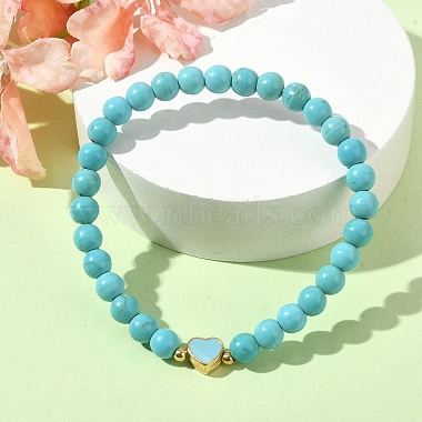 Synthetic Turquoise Round Beaded Stretch Bracelets(BJEW-JB09881-08)-2