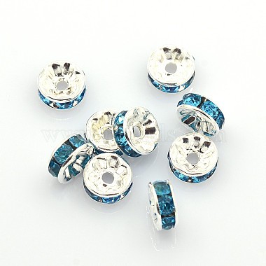 8mm Blue Rondelle Brass + Rhinestone Spacer Beads