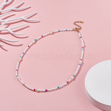 Halskette aus natürlichen Perlen und Glassamen(NJEW-JN03826)-2