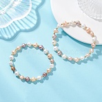 Natural Cultured Freshwater Pearl & 304 Stainless Steel Beads Stretch Bracelets for Women, Nuggets, Mixed Color, Inner Diameter: 1.97~2.17 inch(5~5.5cm)(BJEW-JB13346)