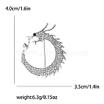 Alloy and Glass Rhinestone Dragon Ring Brooch for Men, Platinum, Clear, 40x35mm(PW-WG74F5A-03)
