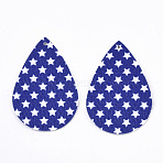 Independence Day Theme, PU Leather Big Pendants, Double Sided, teardrop, with Star Pattern, Blue, 56x37x1.5mm, Hole: 1.8mm(X-FIND-R074-03G)