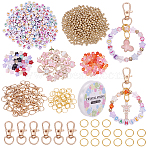 DIY Keychain Making Findings Kits, including Alloy Swivel Lobster Claw Clasps, Iron Open Jump Rings, CCB Plastic Beads, Glass Bead, Flat Round Craft Style Opaque Acrylic Beads, Alloy Enamel Pendants, Mixed Color, 8~34.5x9~22x1.3~2.7mm, Hole: 1.4~2mm, 27pcs/set(DIY-BM0002-85)