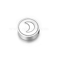 Stainless Steel Beads, Flat Round, Platinum, Moon, 9x3mm(PW-WG61194-10)