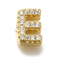 Rack Plating Brass Micro Pave Clear Cubic Zirconia Beads, Long-Lasting Plated, Cadmium Free & Lead Free, Real 18K Gold Plated, Letter, Letter E, 8~9x4~9x3mm, Hole: 0.8mm(KK-G500-30G-E)