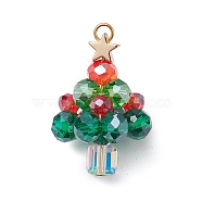 Glass Beads Pendants, with Golden Brass Finding, Christmas Tree with Star, Colorful, 28.5x20mm, Hole: 2.5mm(PALLOY-TA00172)