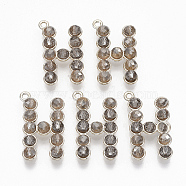 Eco-Friendly Alloy Pendants, with Glass Beads, Letter H, Light Gold, Gainsboro, 27x16x6mm, Hole: 1.8mm(PALLOY-R110-22A)