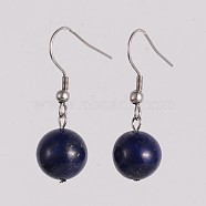 Round 304 Stainless Steel Natural Lapis Lazuli Dangle Earrings, 35mm, Pin: 0.8mm(EJEW-JE01973-06)
