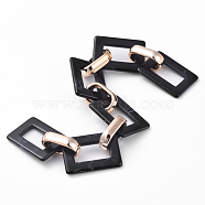 Imitation Gemstone Style Acrylic Handmade Rectangle Link Chains, with Rose Gold Plated CCB Plastic Linking Ring, Black, 39.37 inch(100cm), Link: 25.5x17.5x2.5mm and 18.5x11.5x4.5mm, 1m/strand(X-AJEW-JB00518-02)