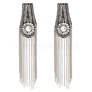 Iron Tassel Epaulettes, Alloy Rhinestone Sew on Punk Style Shoulder Badges, Sewing Craft Decoration, Platinum, 290x54x10mm, 2pcs/box(PATC-HY0001-33)