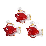 Handmade Lampwork Pendants, Sea Animals Charms, Fish, 31~32.5x28~29.5x10.5~13.5mm, Hole: 2.5~3.5mm(LAMP-I027-05C)