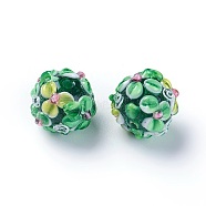 Handmade Bumpy Lampwork Beads, Round, Green, 14~15mm, Hole: 1.5~1.6mm(LAMP-E021-07E)