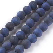 Natural Tiger Eye Beads Strands, Dyed & Heated , Frosted, Round, Marine Blue, 6mm, Hole: 1mm, about 62pcs/strand, 15.5 inch(39.5cm)(G-F616-01A-6mm)