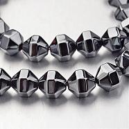 Non-magnetic Synthetic Hematite Bead Strands, Polygon, Original Color, 8x8mm, Hole: 1mm, about 51pcs/strand, 15.7 inch(G-F300-29B-09)