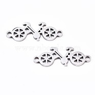 201 Stainless Steel Link Connectors, Laser Cut, Bicycle, Stainless Steel Color, 7.5x21x1mm, Hole: 1.4mm(STAS-S110-098P)