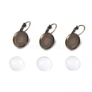 DIY Earring Making, with Brass Leverback Earring Findings and Transparent Oval Glass Cabochons, Antique Bronze, Cabochons: 13.5~14x4mm, 1pc/set, Earring Findings: 25~27x16mm, Tray: 14mm, Pin: 0.8mm, 1pc/set(DIY-X0293-62A-C)