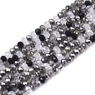 Electroplate Glass Beads Strands, Pearl Luster Plated, Faceted, Rondelle, Black, 3x2.5mm, Hole: 0.7mm, about 188~190pcs/16.93 inch~17.71 inch(43~45cm)(X-EGLA-S192-001A-A01)