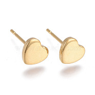 304 Stainless Steel Stud Earrings, Heart, Golden, 6x6x1mm, Pin: 0.6mm(X-EJEW-P262-01G)
